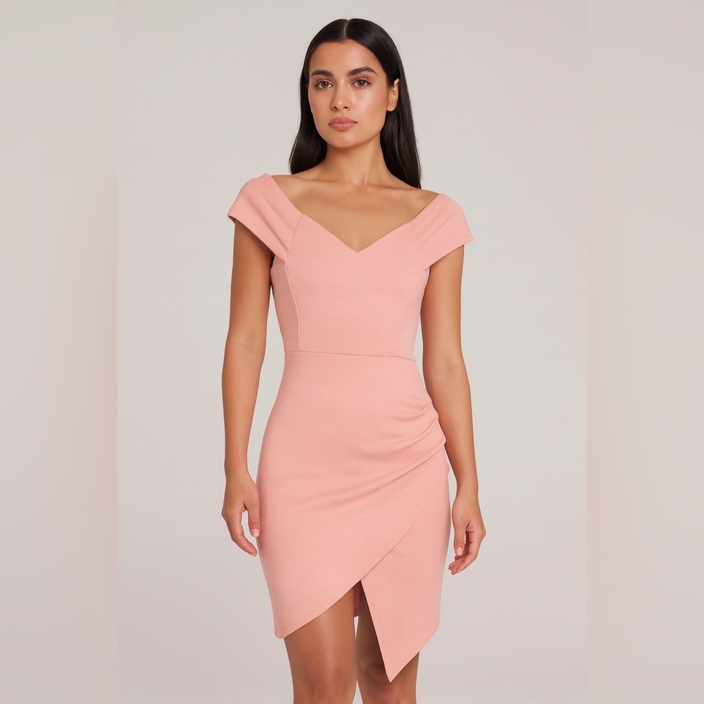 Windsor Off-Shoulder Pink Asymmetrical Bodycon Dress – Size Small